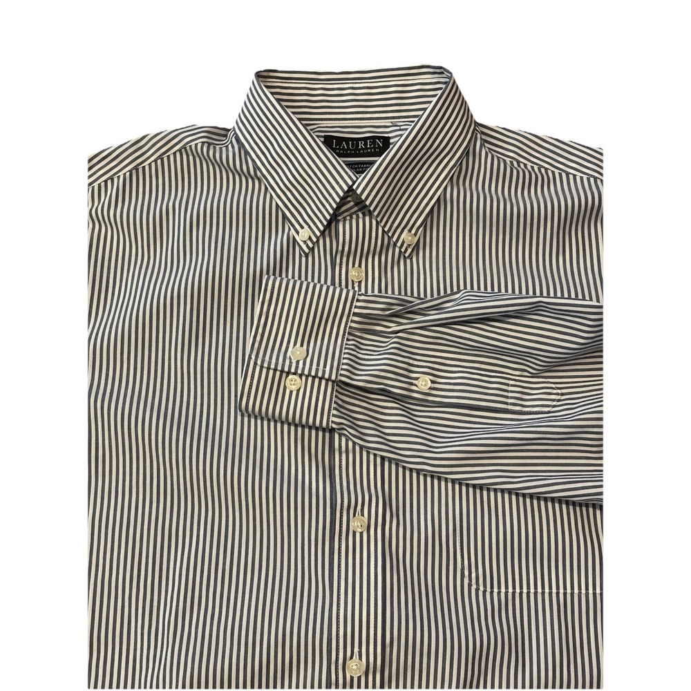 Ralph Lauren Blue StripeBlack Label Dress Shirt Mens 16.5 32/33 Stretch Regular‎